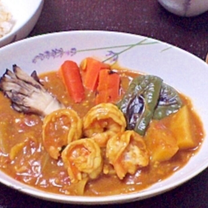 甘っ辛っタイカレー風♪エビのトマトスープカレー